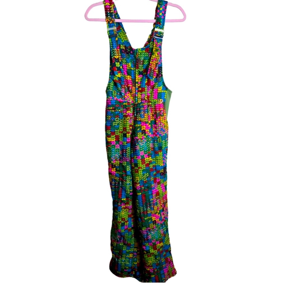 Skyr Vintage 70s Colorful Bell Bottom Ski Bib Overalls Hippie Boho Size M*